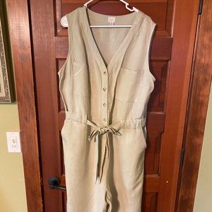Khaki Linen Jumpsuit